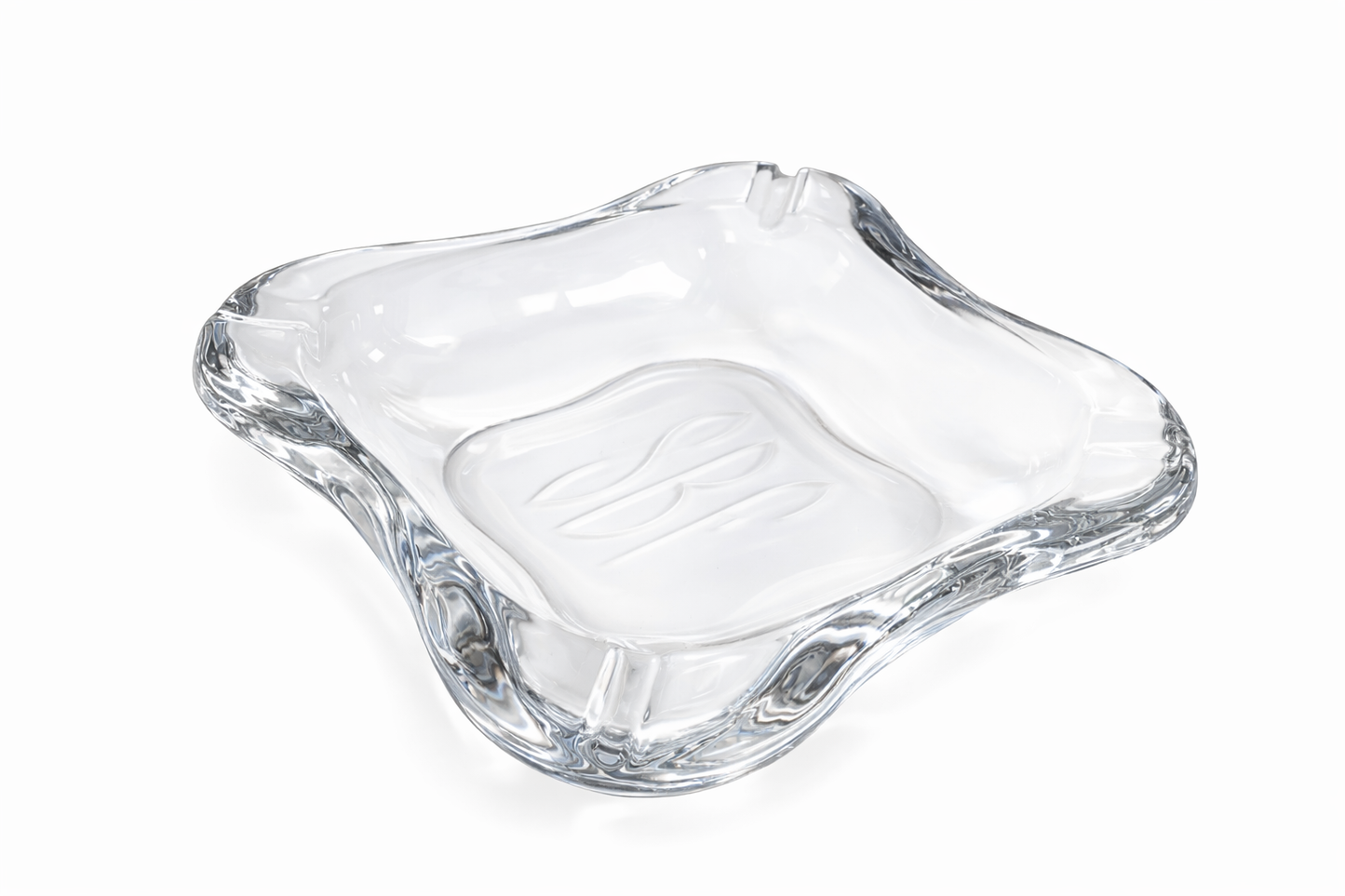 Heavy Glass Monogrammed Ashtray with Sculptural Organic Form