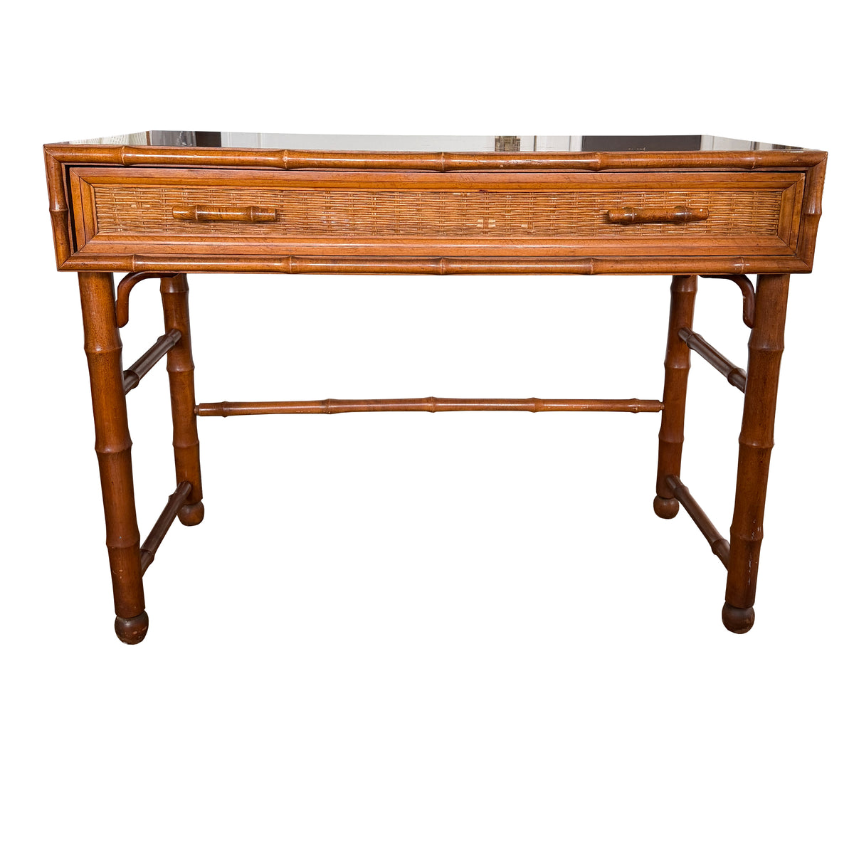 American of Martinsville Faux Bamboo & Cane Writing Desk Console Table MCM