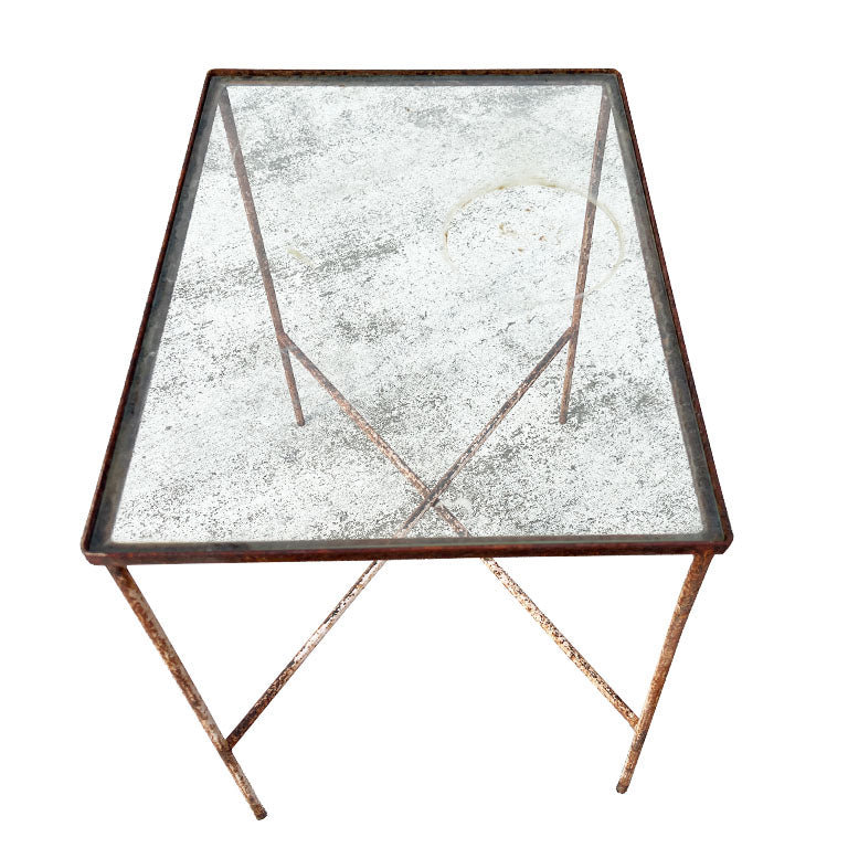 Rustic Antique Early American Iron and Glass Accent or Side Table - 1900s Tulsa