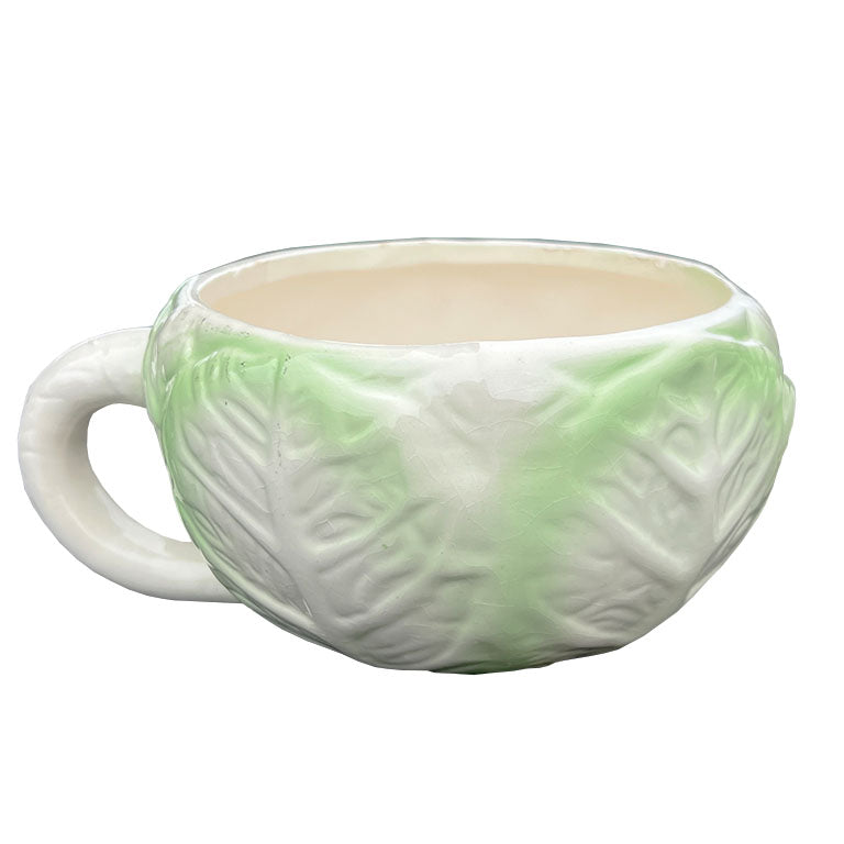 Cabbage Ware Green and Cream Coffee Cups or Soup Mugs - Set of 4