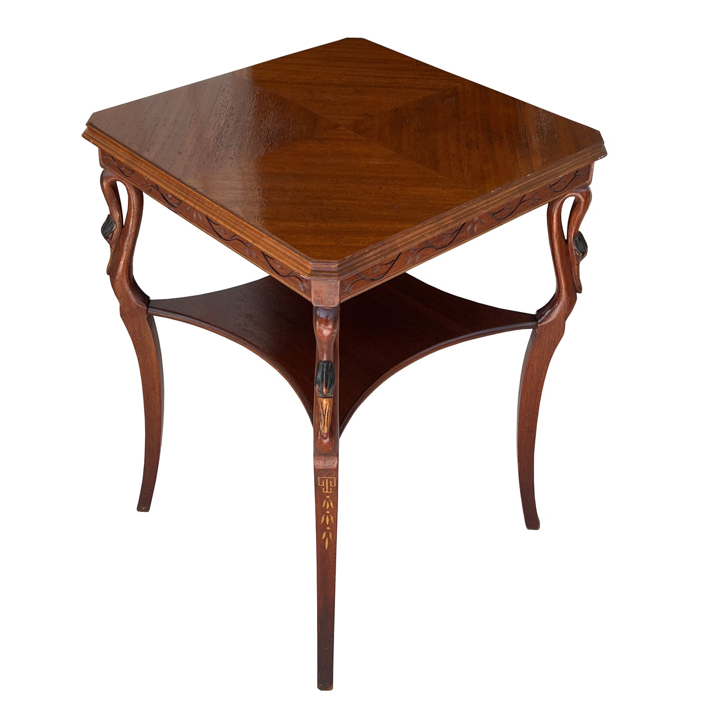 Vintage Hollywood Regency Carved Swan Side Table with Shelf