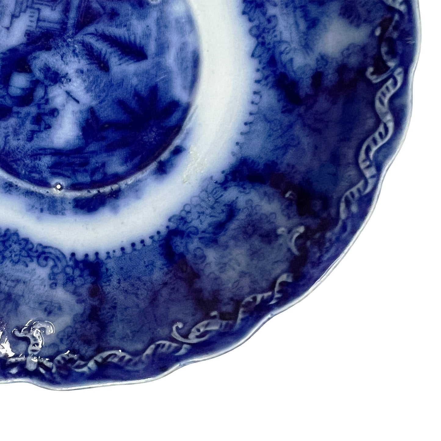 Petite Flow Blue Transferware Plate, New Wharf Pottery England, 19th Century