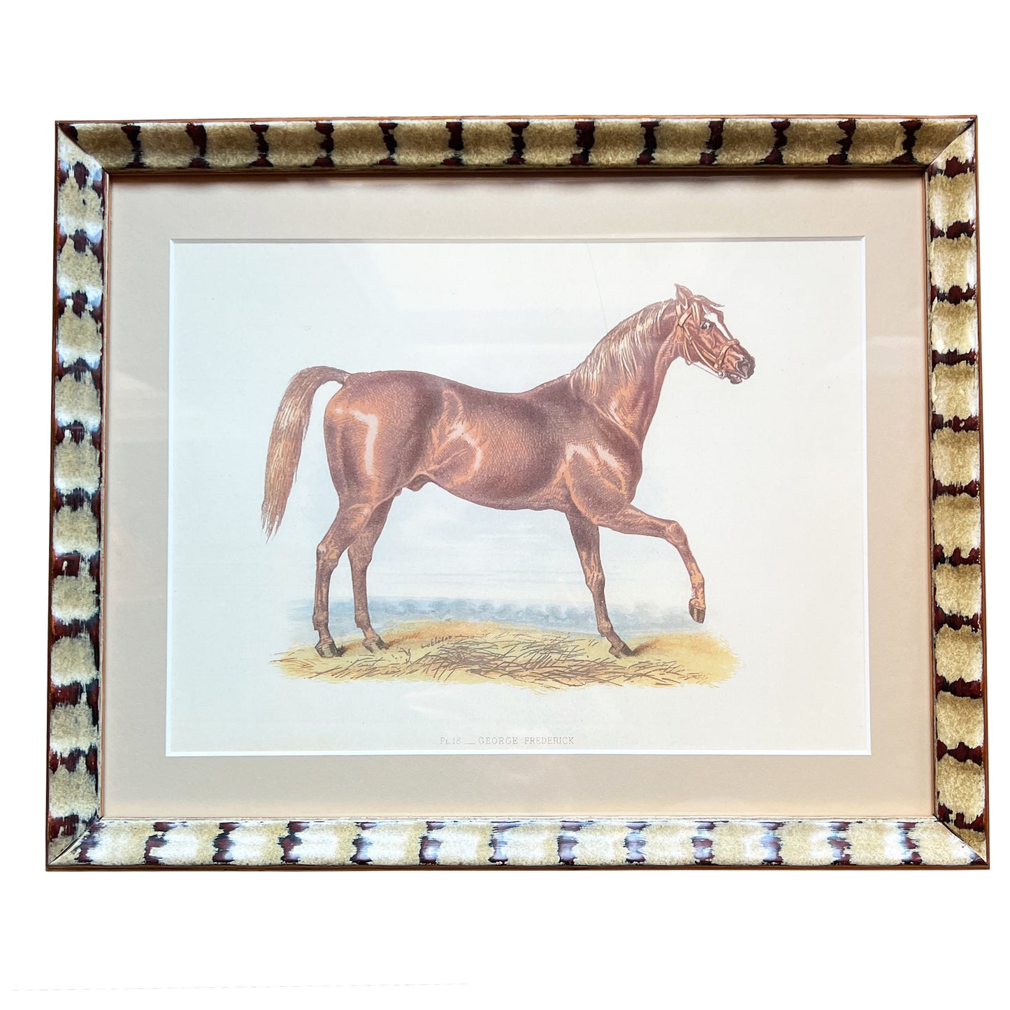 Antique George Frederick Horse Print in Patterned Gilt Frame - Ready to Hang
