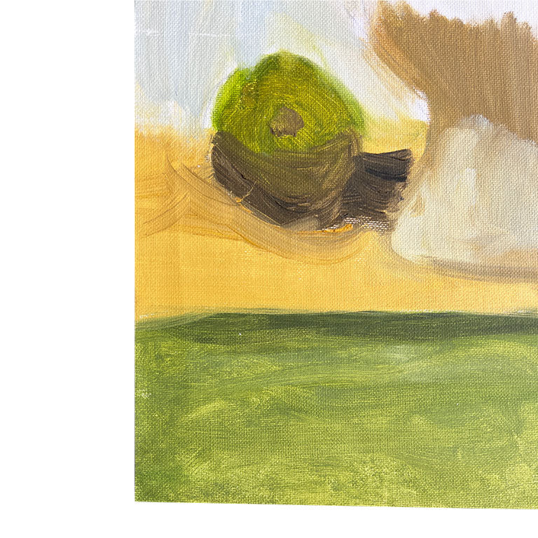 Vintage Green and Yellow Expressionist Still Life Painting on Canvas - Unsigned