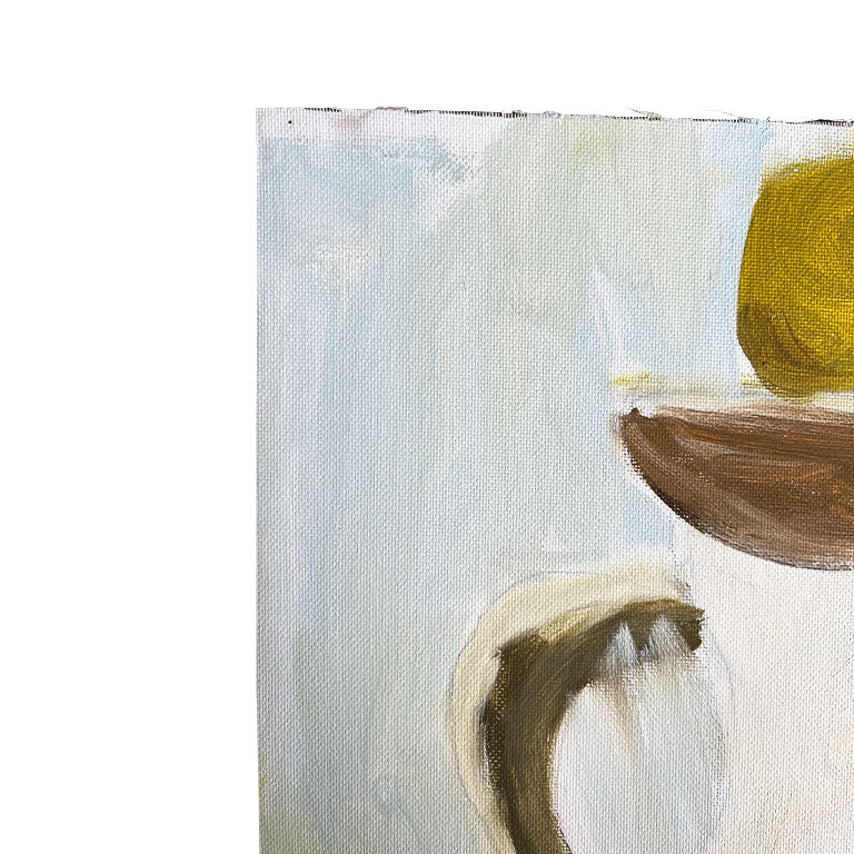 Vintage Green and Yellow Expressionist Still Life Painting on Canvas - Unsigned