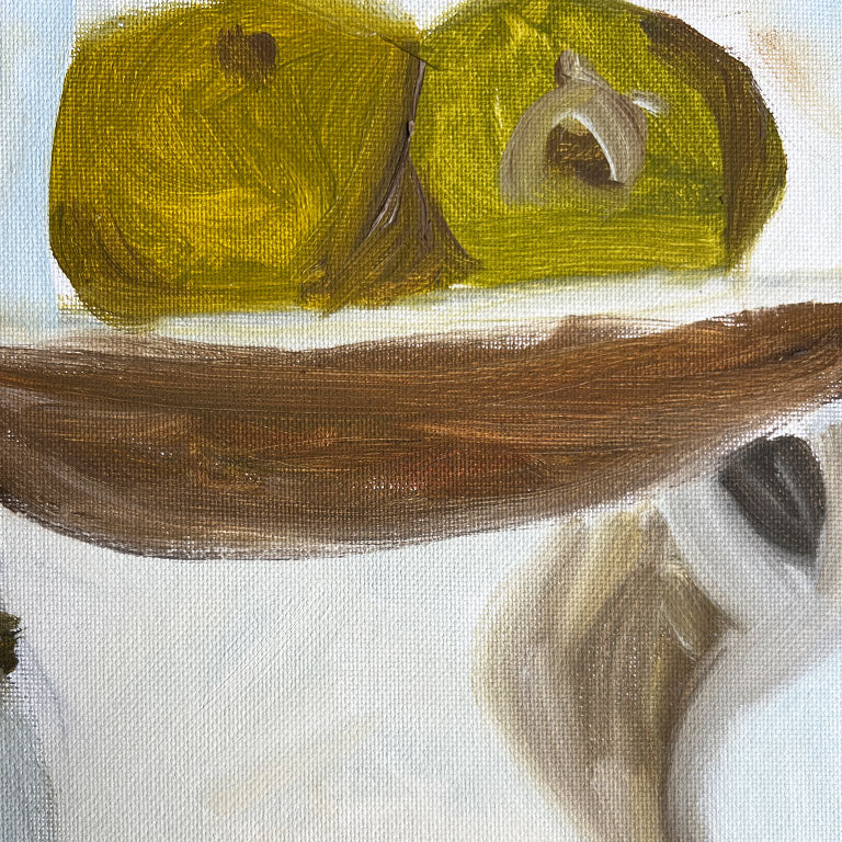 Vintage Green and Yellow Expressionist Still Life Painting on Canvas - Unsigned