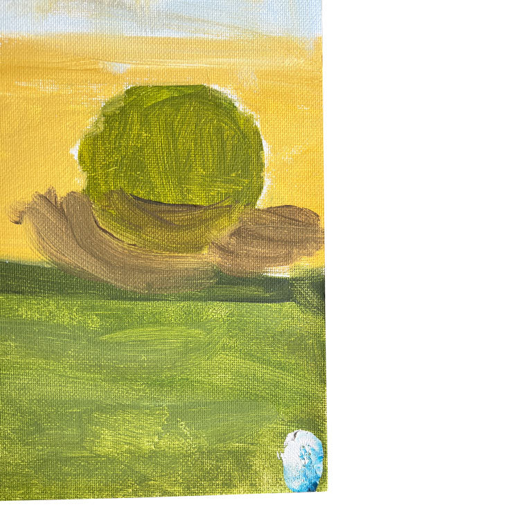 Vintage Green and Yellow Expressionist Still Life Painting on Canvas - Unsigned