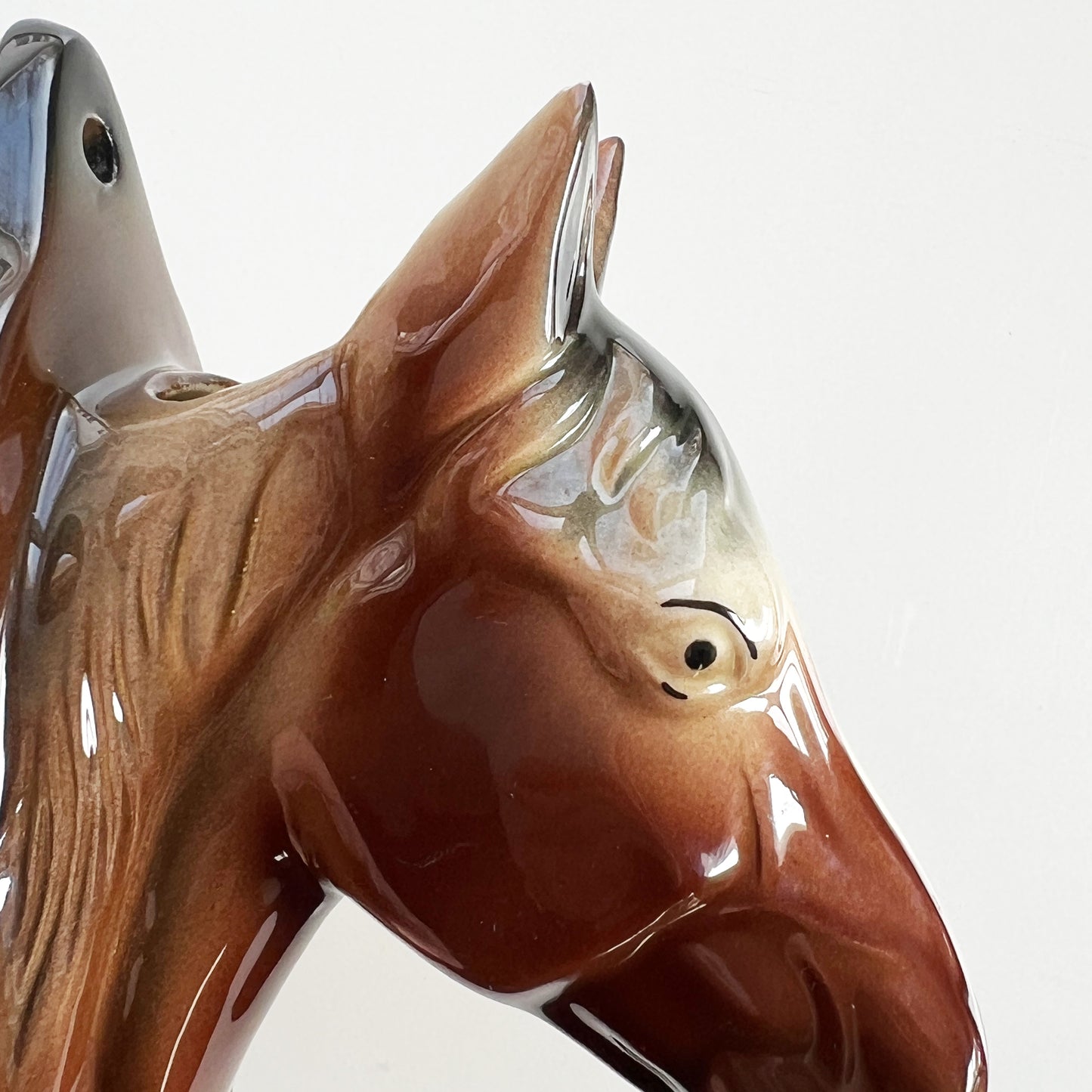 Vintage Glazed Ceramic Horse Head Wall Vase, Equestrian Hanging Planter