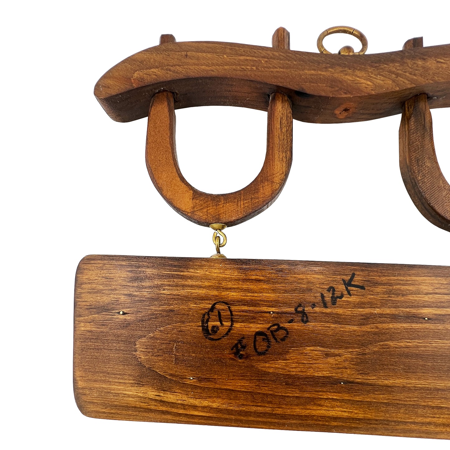 Vintage Wooden Horseshoe Key Holder with Brass Hooks – Rustic Equestrian Wall Rack