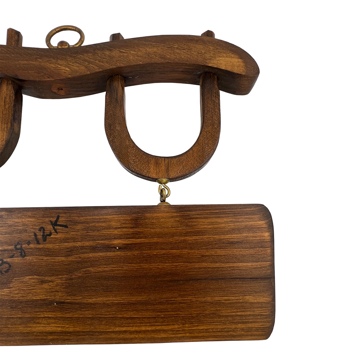 Vintage Wooden Horseshoe Key Holder with Brass Hooks – Rustic Equestrian Wall Rack