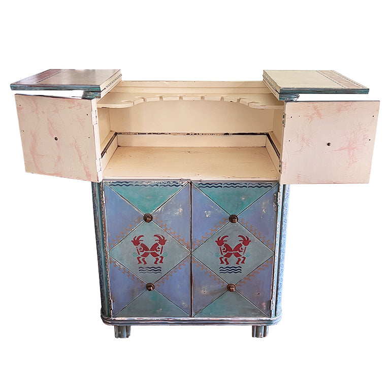 Art Deco Hand-Painted Southwestern Dry Bar Cabinet — Jonathan Parks Estate