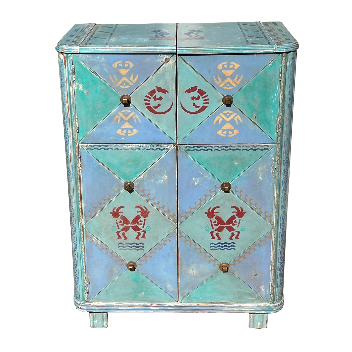 Art Deco Hand-Painted Southwestern Dry Bar Cabinet — Jonathan Parks Estate