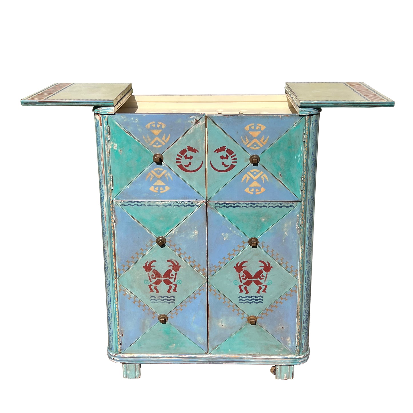 Art Deco Hand-Painted Southwestern Dry Bar Cabinet — Jonathan Parks Estate