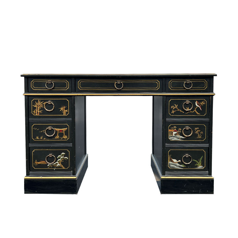 Early Chinoiserie Japanned Leather Top Desk and Chair Set - Nichols and Stone