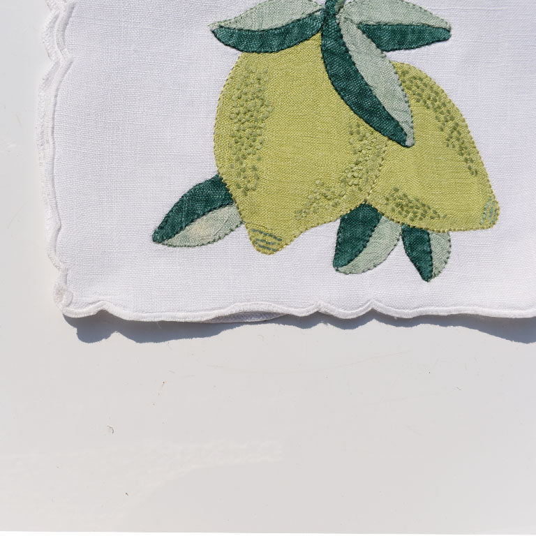 Hand Stitched Linen Lemon & Lime Cocktail Napkins - Set of 5