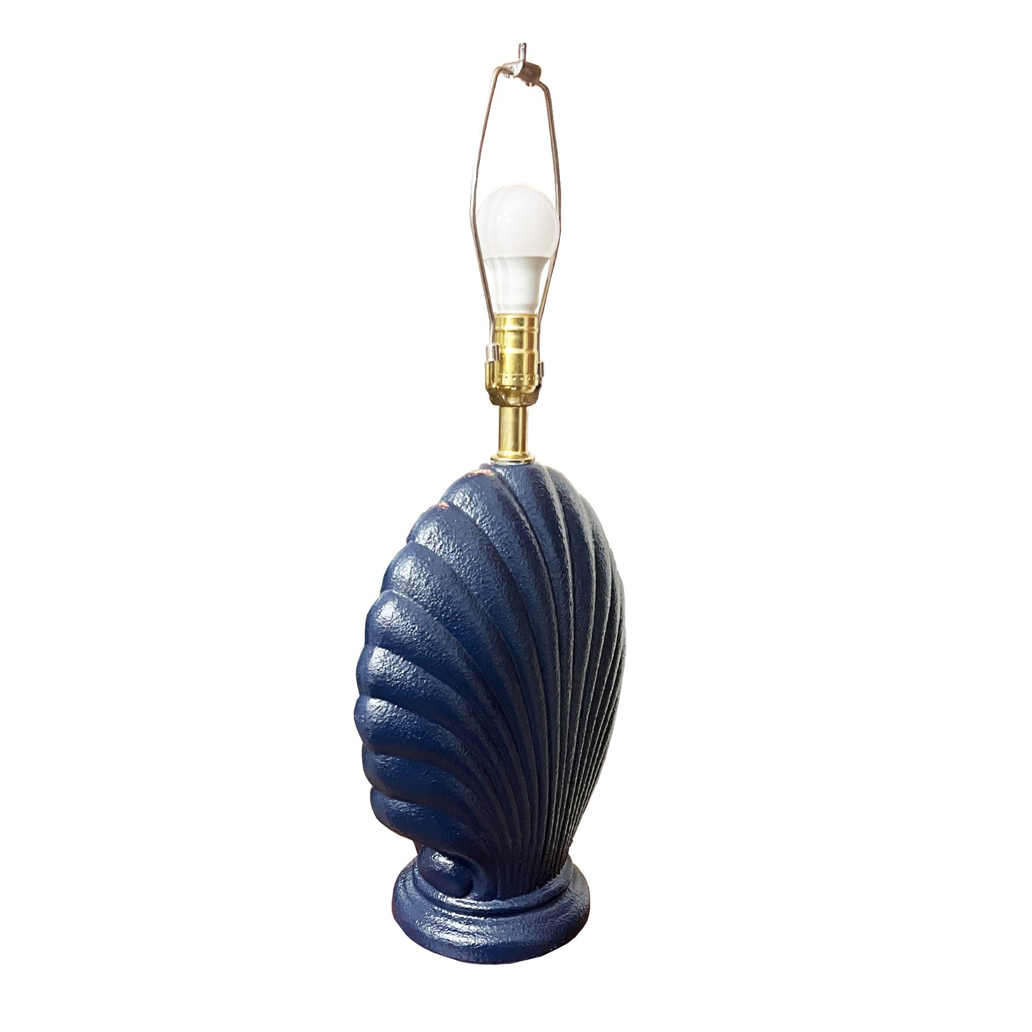 Large Vintage Navy Hollywood Regency Navy Blue Seashell Motif Table Lamp