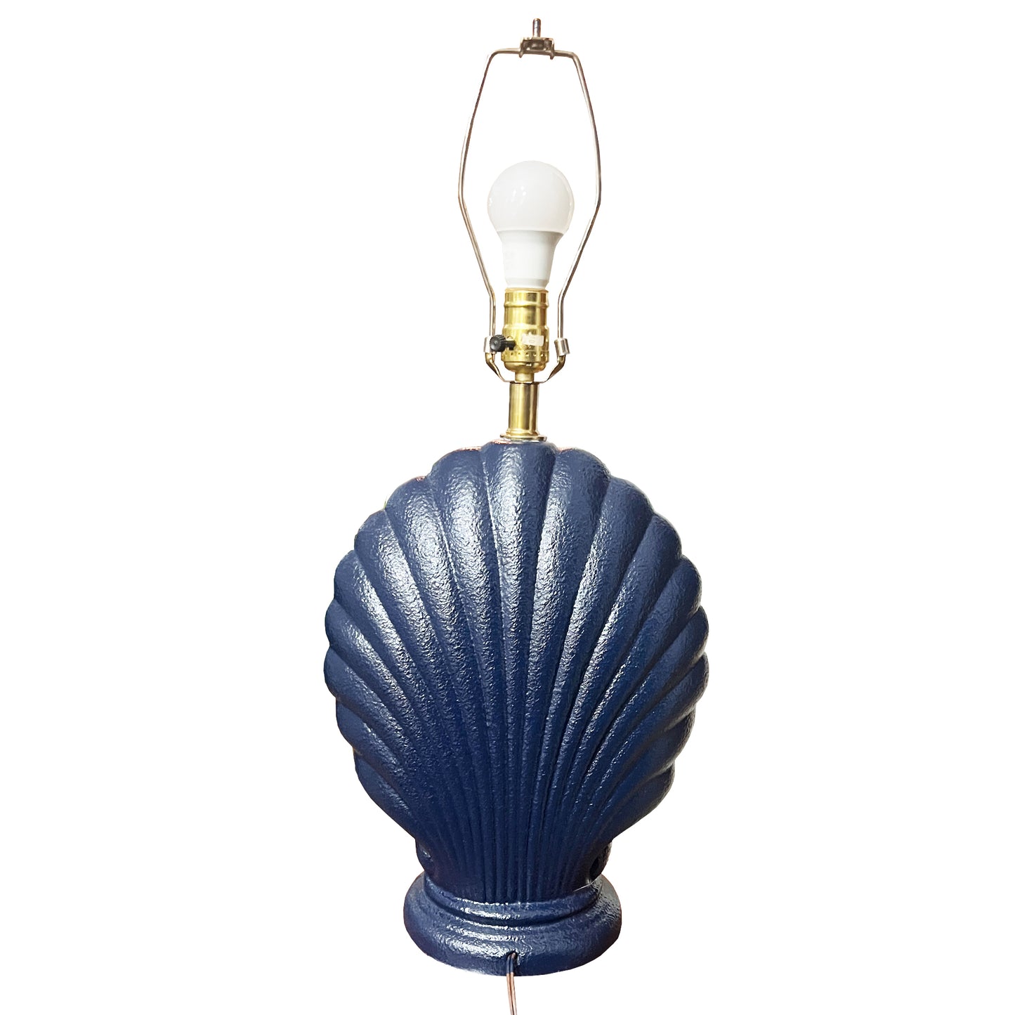 Large Vintage Navy Hollywood Regency Navy Blue Seashell Motif Table Lamp