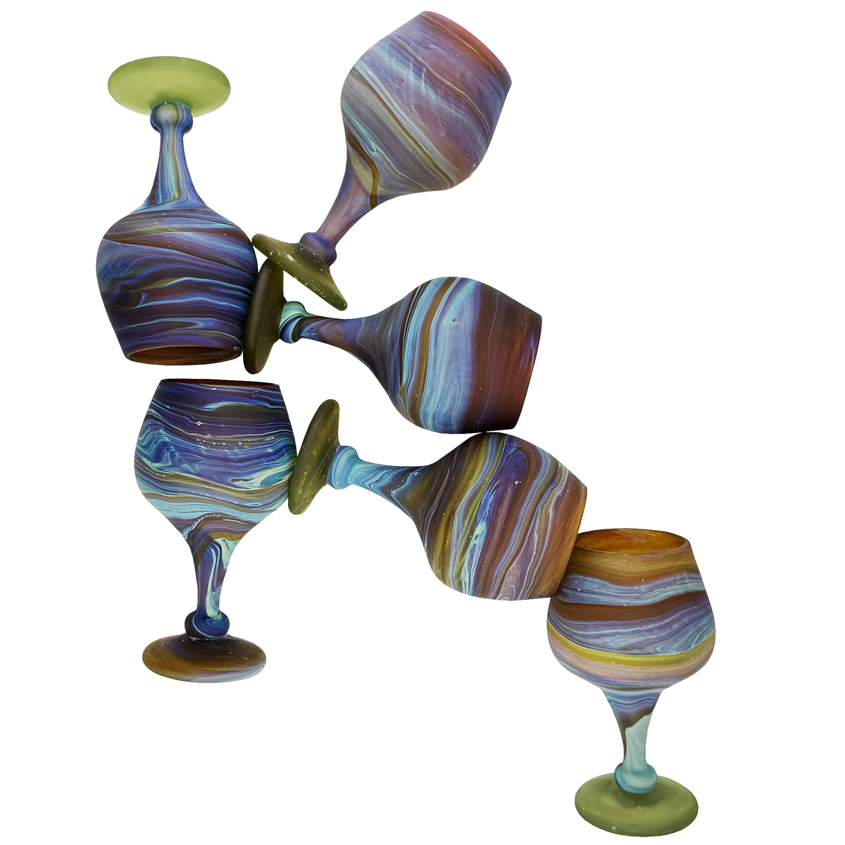 Set of Six Vintage Hebron Phoenician Handblown Glass Wine Goblets