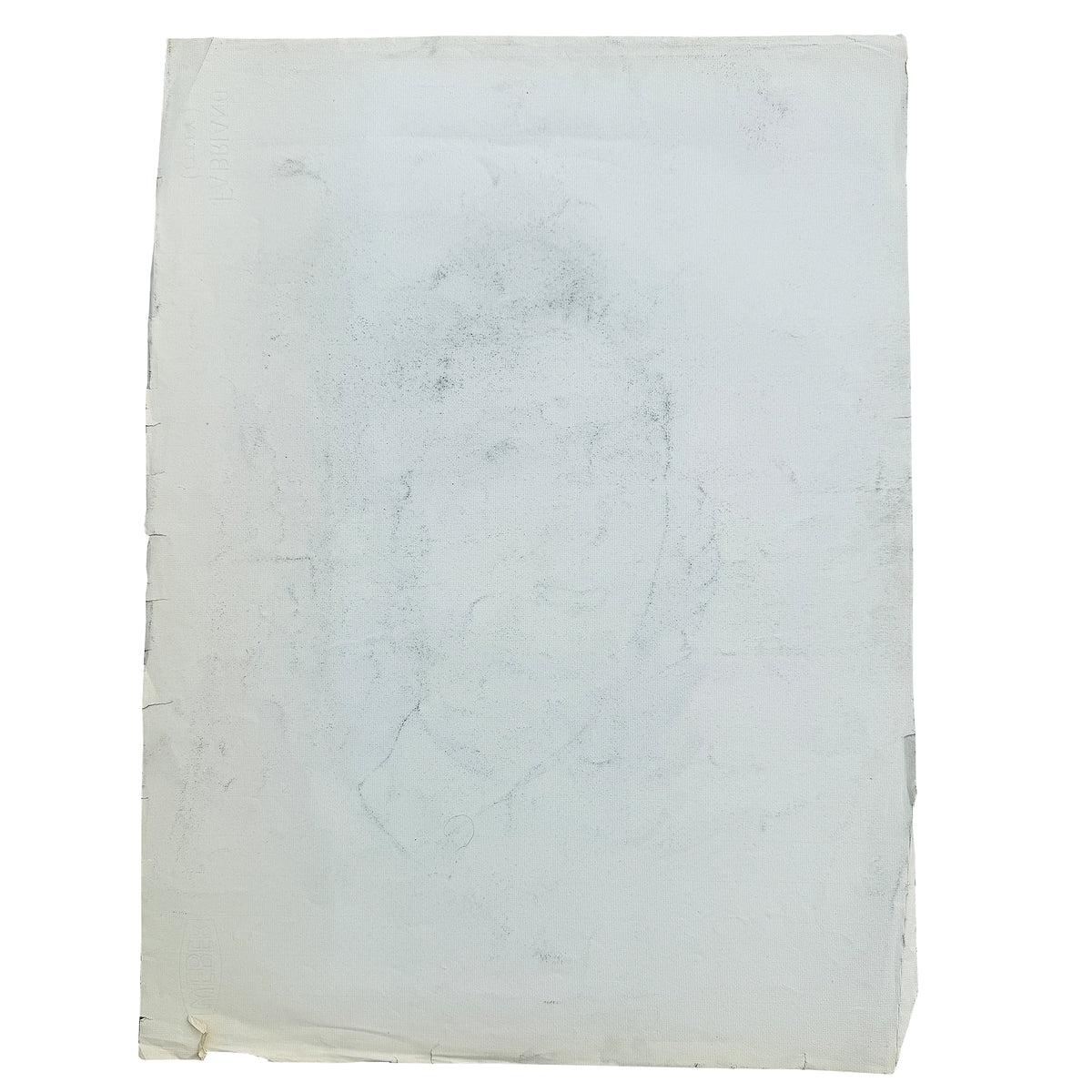 Large Vintage Charcoal Portrait Drawing of a Woman with Rolled Curl