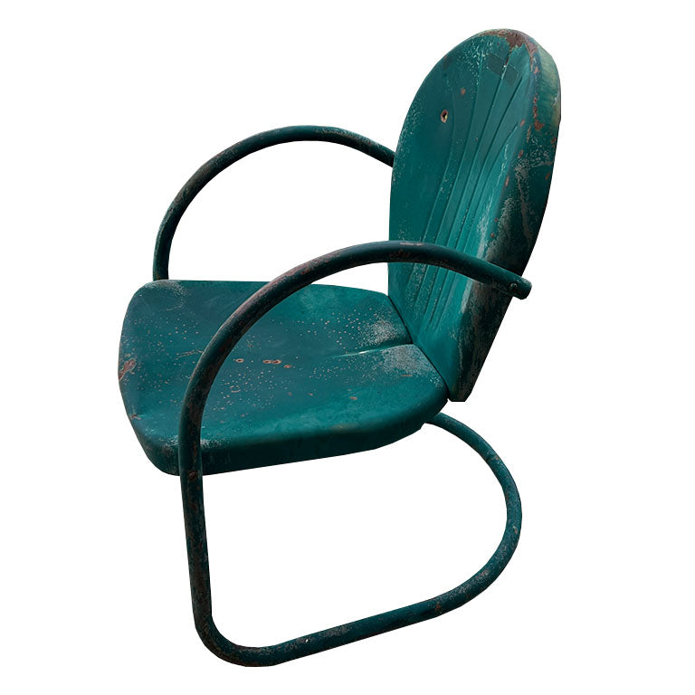 Mid Century South West Green Metal Patio or Garden Arm Chairs - A Pair