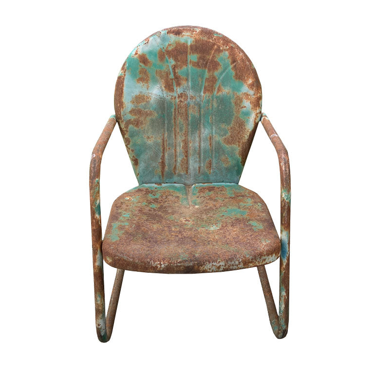 Mid Century South West Green Metal Patio or Garden Arm Chairs - A Pair