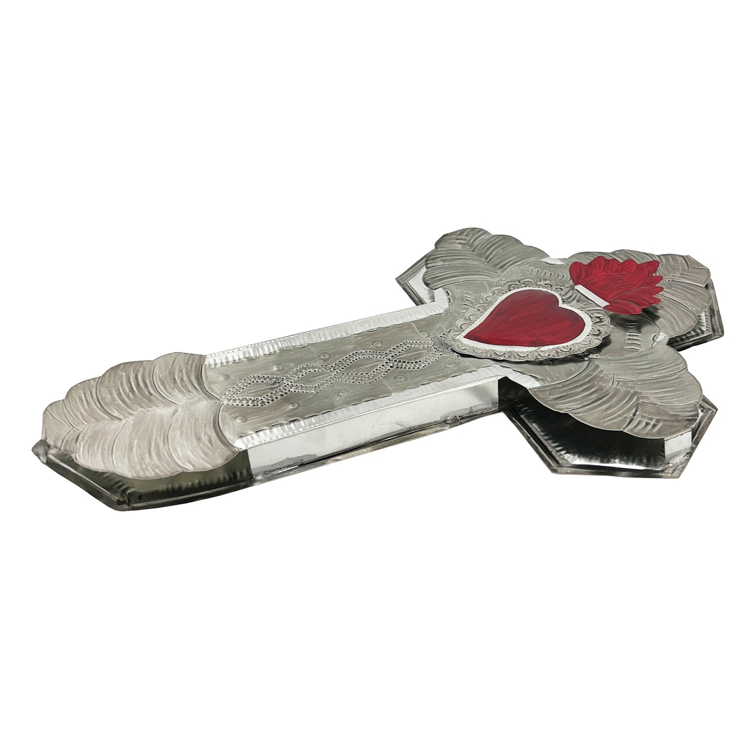 Handcrafted Mexican Hojalata Tin Cross With Sacred Heart Motif
