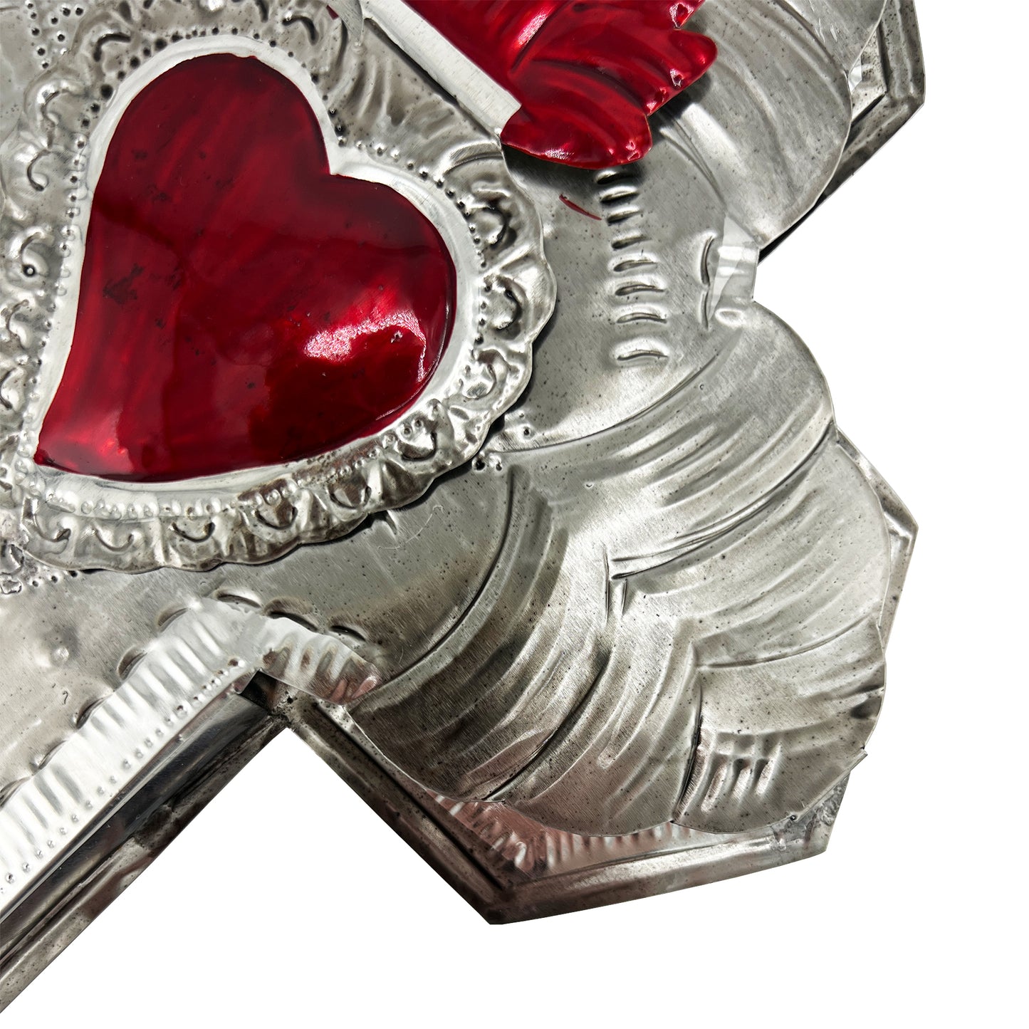 Handcrafted Mexican Hojalata Tin Cross With Sacred Heart Motif