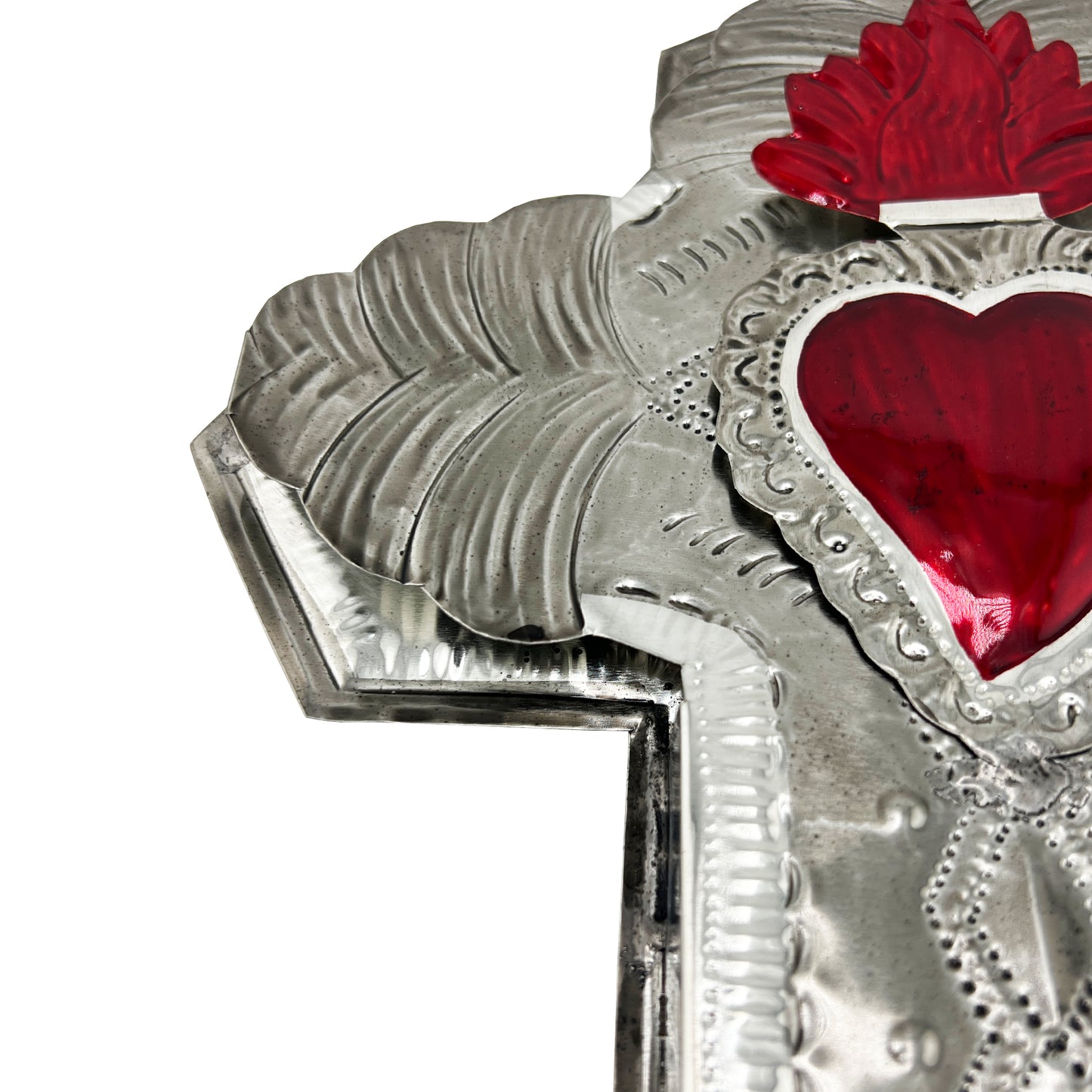 Handcrafted Mexican Hojalata Tin Cross With Sacred Heart Motif