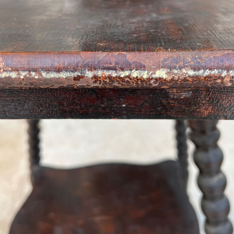 American Classical Bobbin Leg Wood 2-Tier Turned Leg Side Table, 19th Century