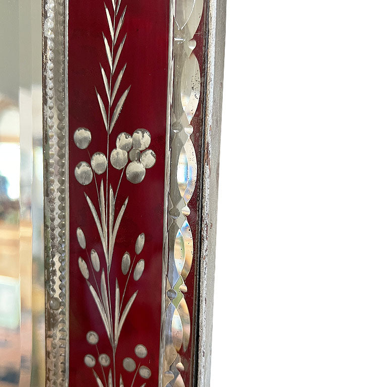 Antique Ruby Red Venetian Mirror - France
