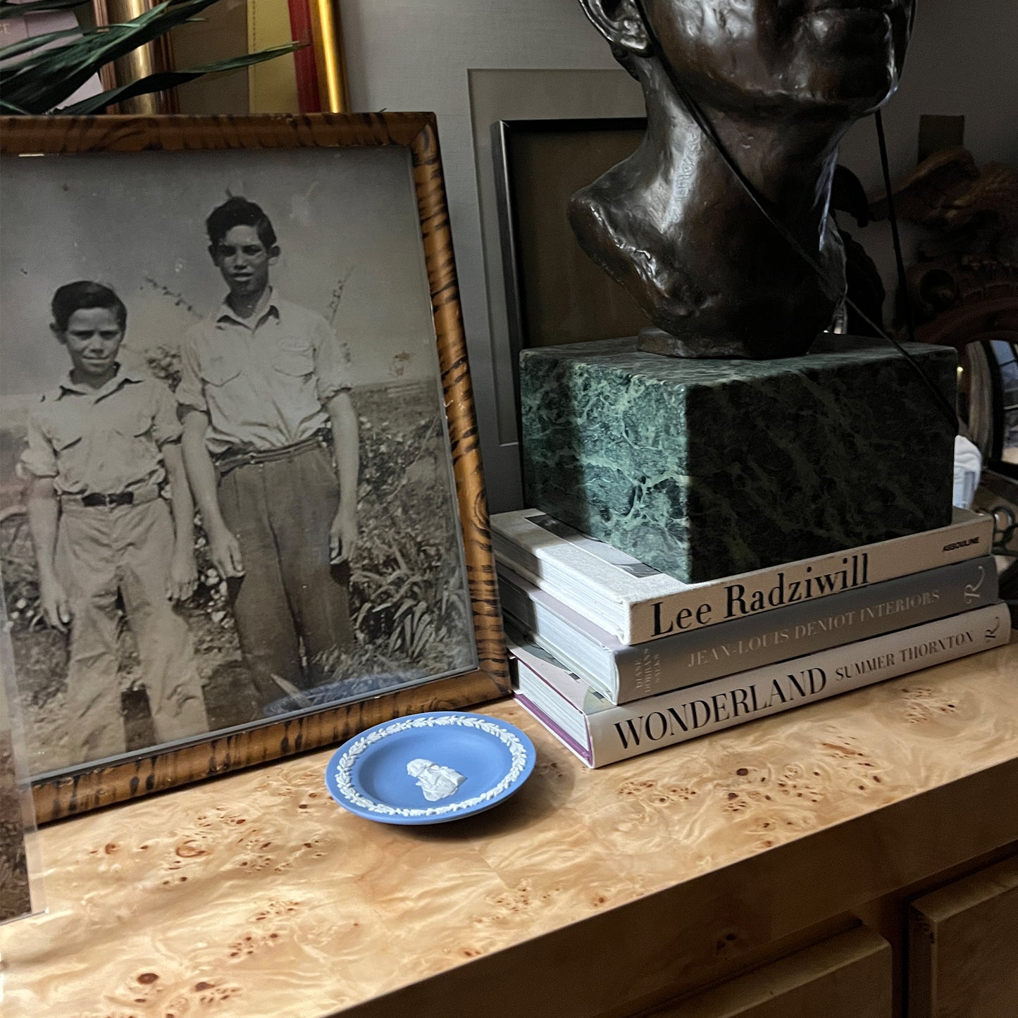 Wedgwood Blue Jasperware Portrait Dish with Classical Laurel Border