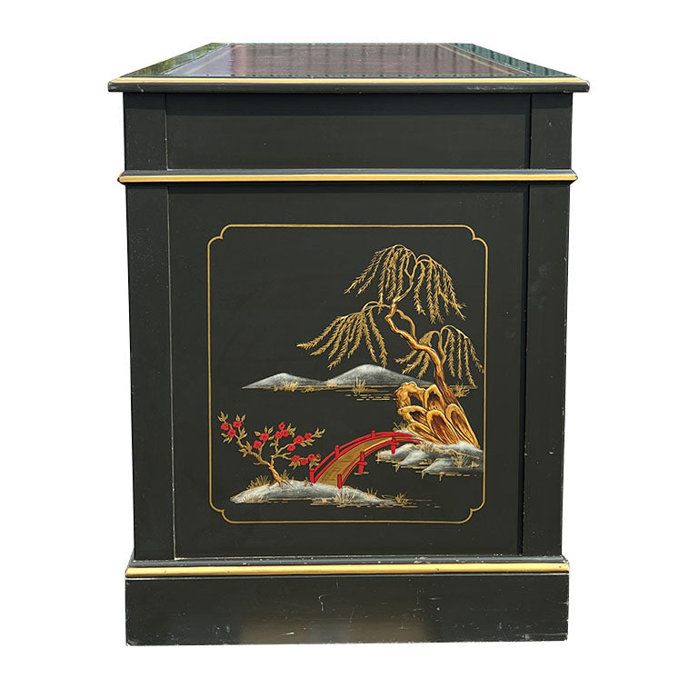 Early Chinoiserie Japanned Leather Top Desk and Chair Set - Nichols and Stone