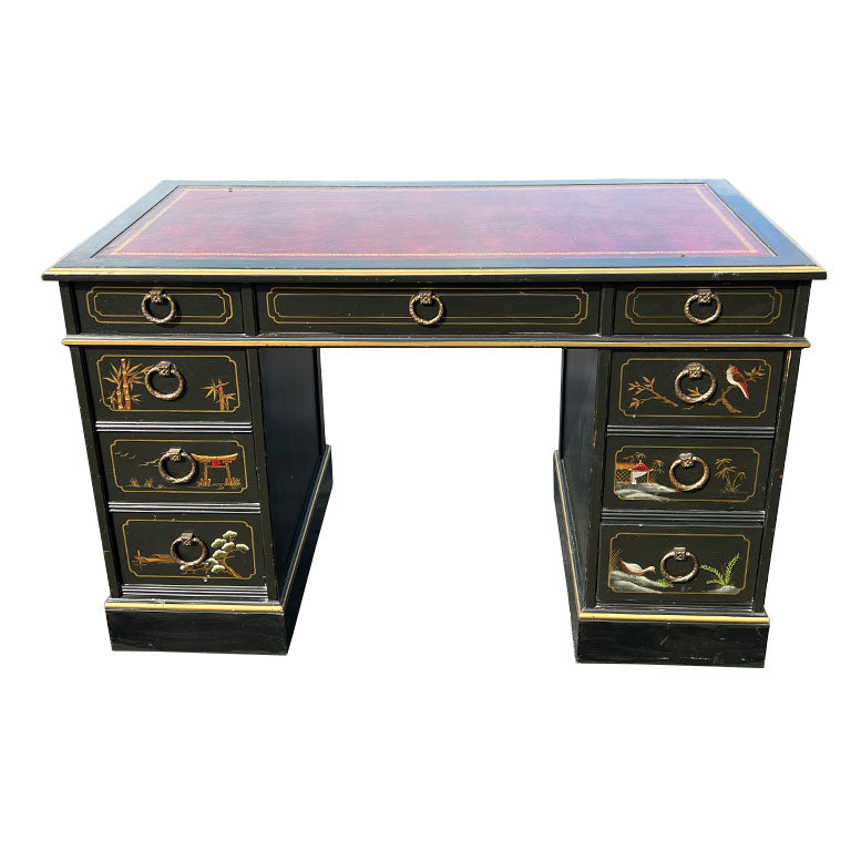 Early Chinoiserie Japanned Leather Top Desk and Chair Set - Nichols and Stone