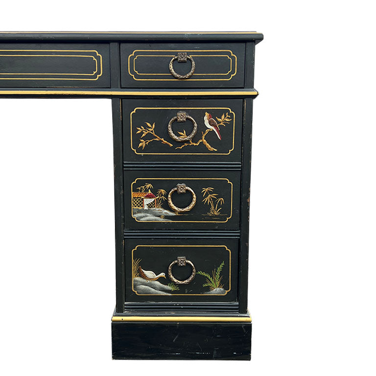 Early Chinoiserie Japanned Leather Top Desk and Chair Set - Nichols and Stone