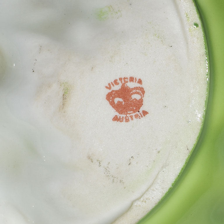 Antique Porcelain Divided Lobster Dish in Green and Red, Victoria Austria