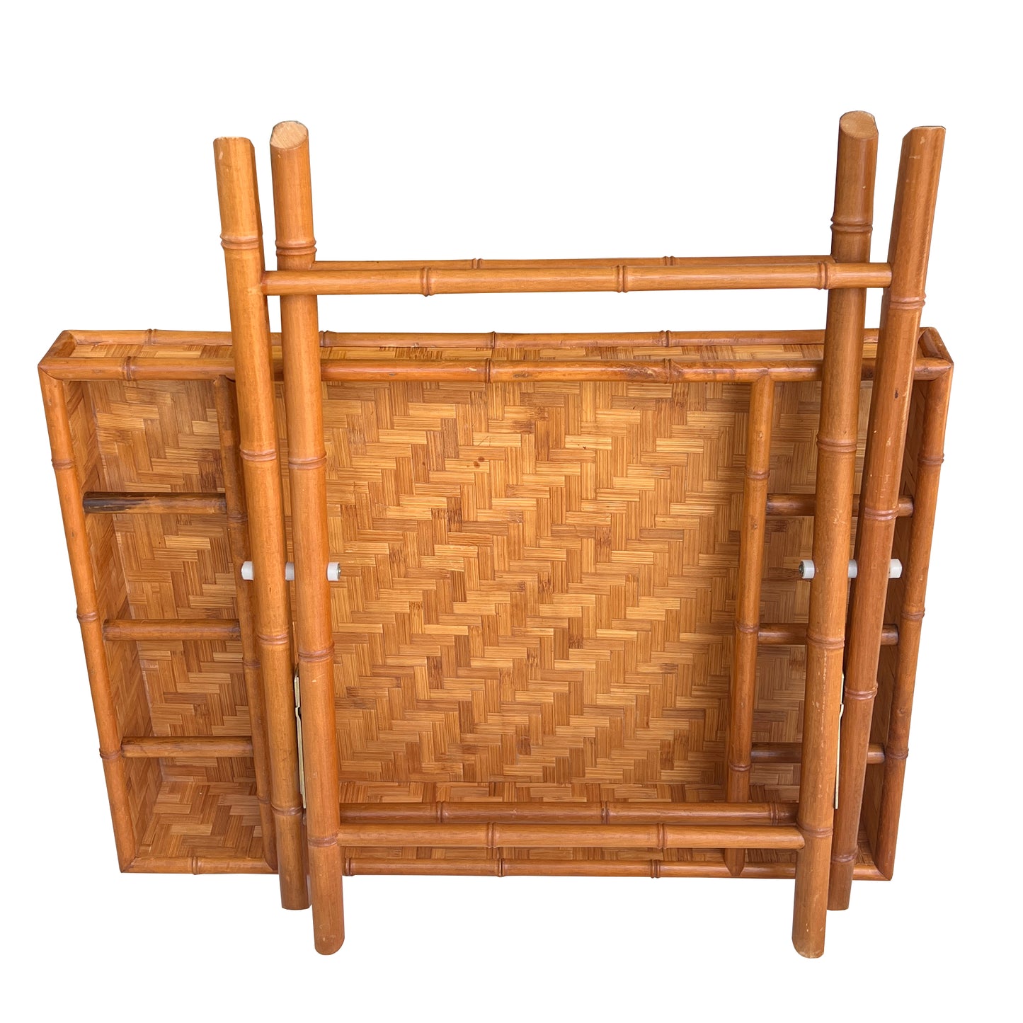 Vintage Bamboo and Woven Rattan Folding Butler Tray Stand, Coastal Campaign