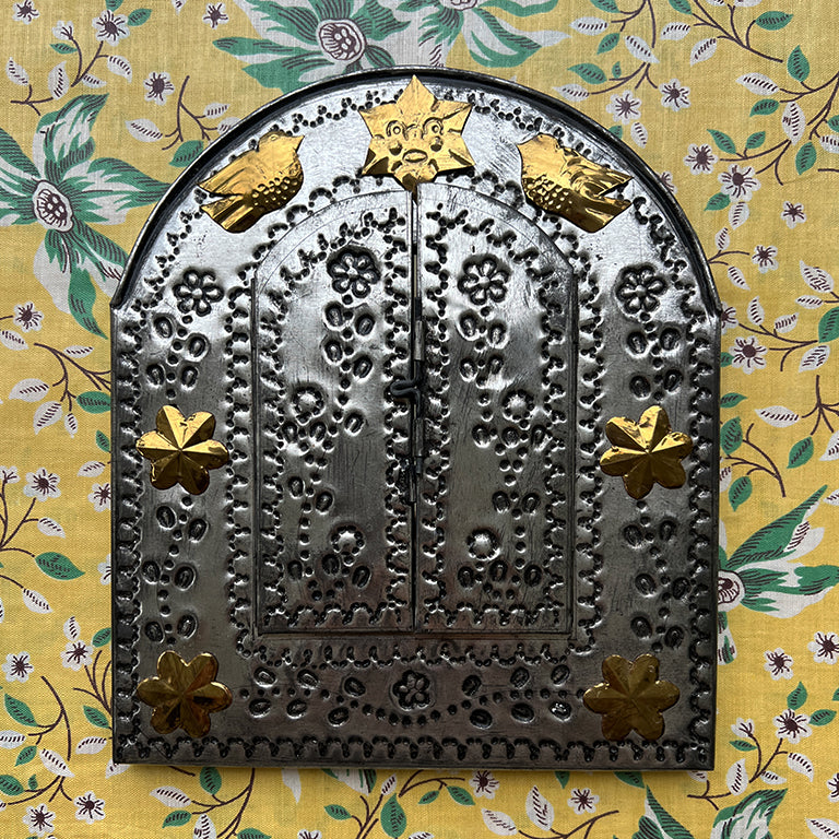 Handcrafted Mexican Tin Mirror with Opening Doors Folk Art from Santa Fe