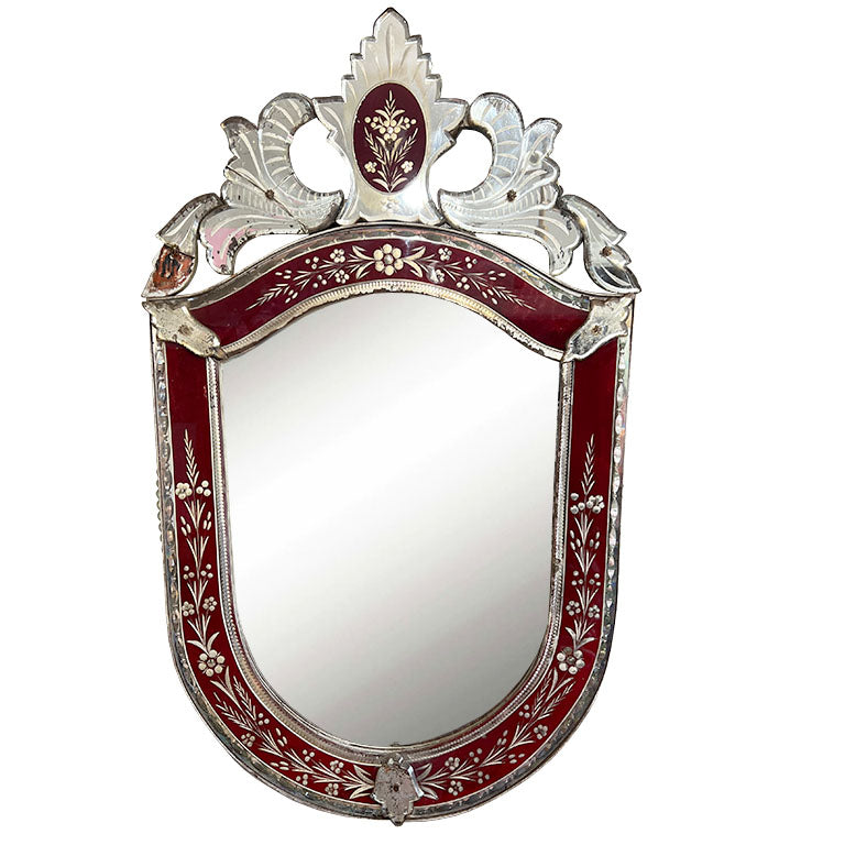 Antique Ruby Red Venetian Mirror - France