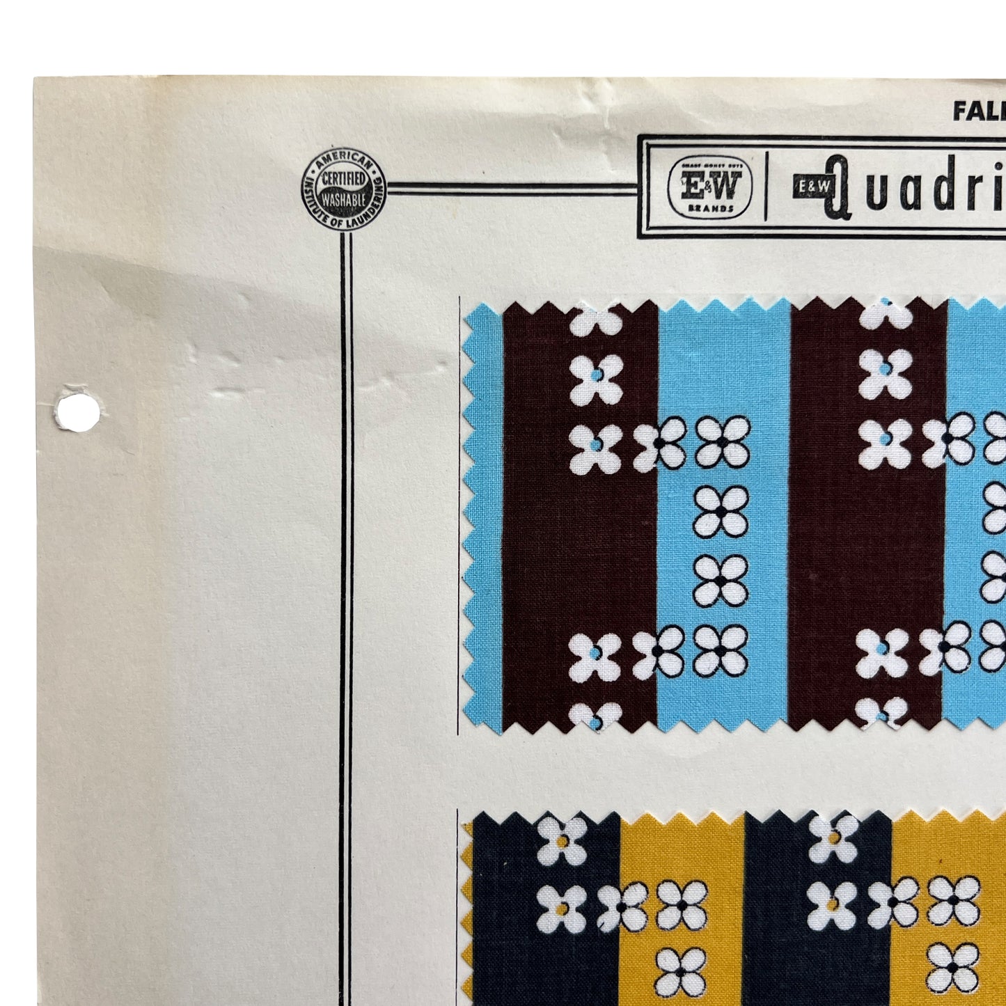1956 Quadriga Cloth E&W Brands Textile Sample Sheet, Mid-Century Archive