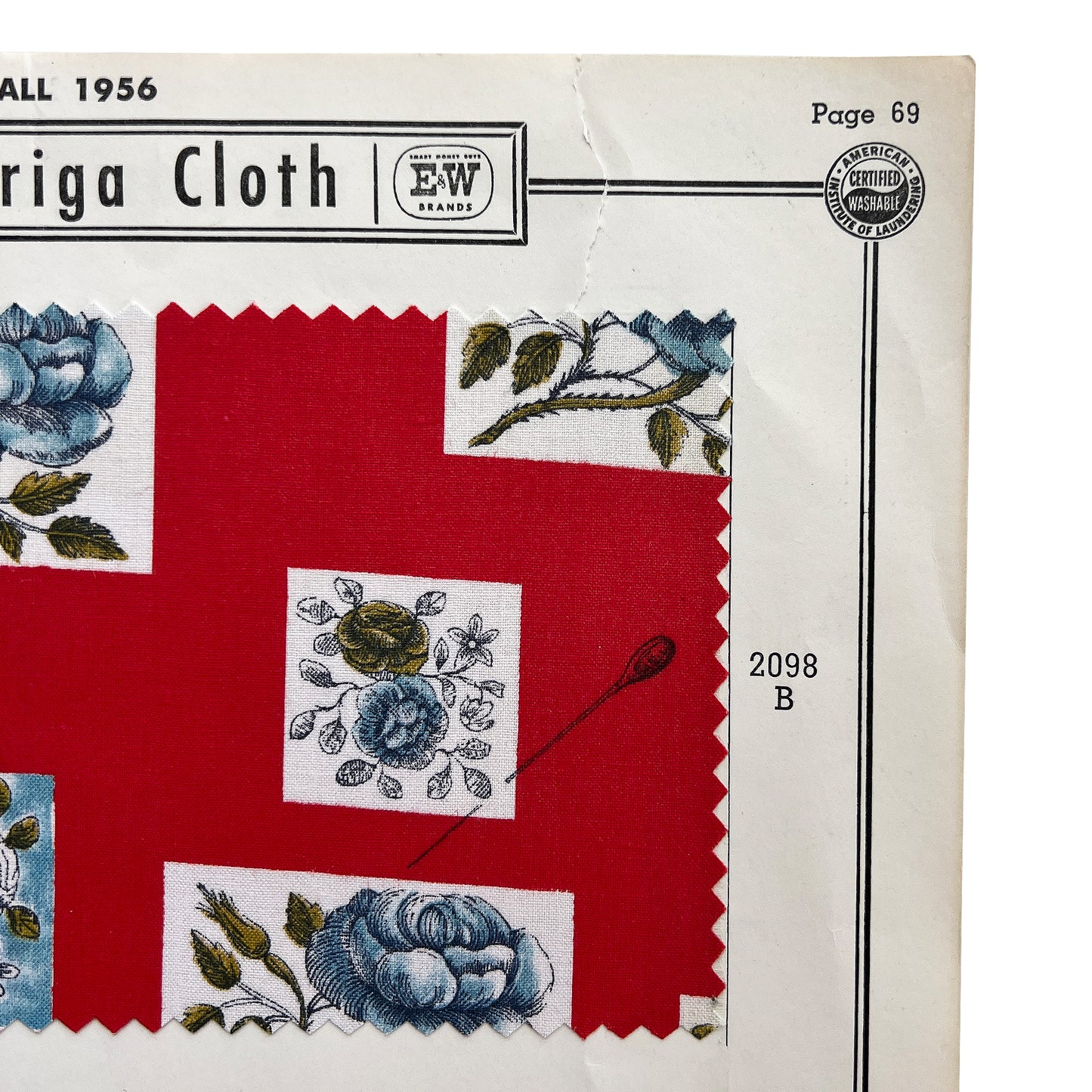 1956 E&W Quadriga Cloth Fabric Sample Board, Mid-Century Textile Display