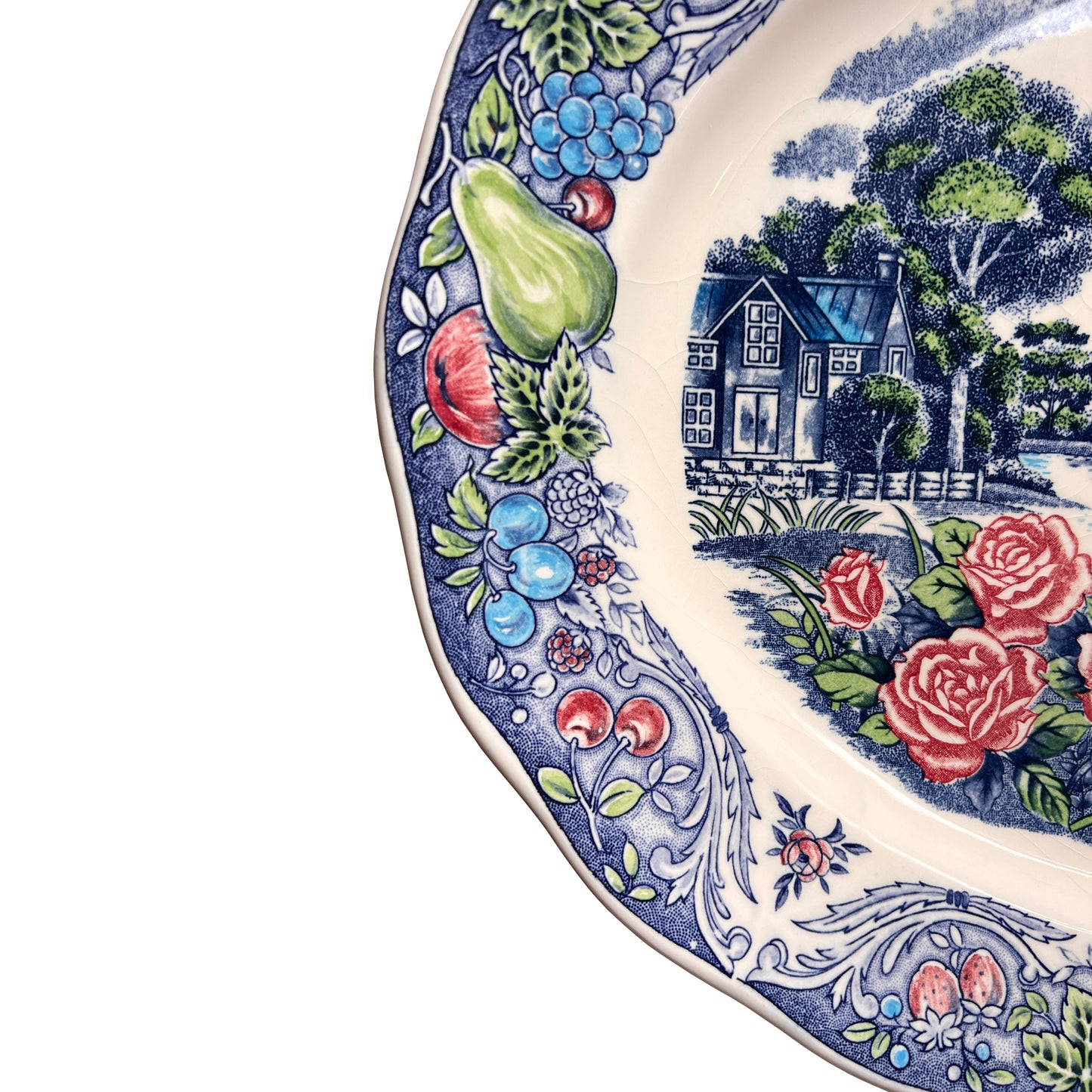 Large Vintage Turkey Transferware Thanksgiving Serving Platter With Fruit Border