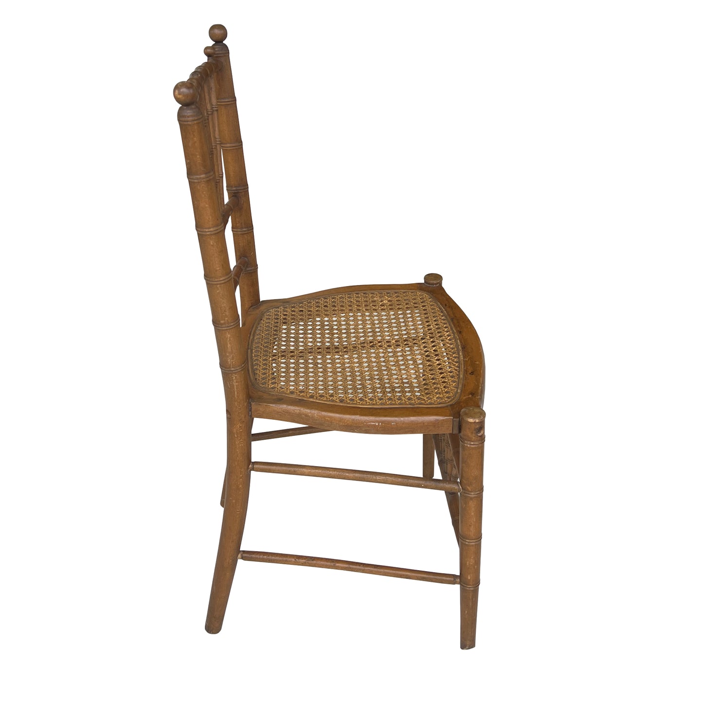 Antique Faux Bamboo & Cane Chair, 19th-Century Chinoiserie Style