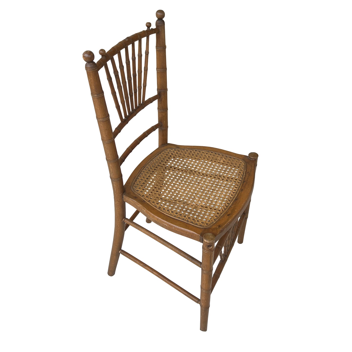 Antique Faux Bamboo & Cane Chair, 19th-Century Chinoiserie Style