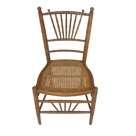 Antique Faux Bamboo & Cane Chair, 19th-Century Chinoiserie Style