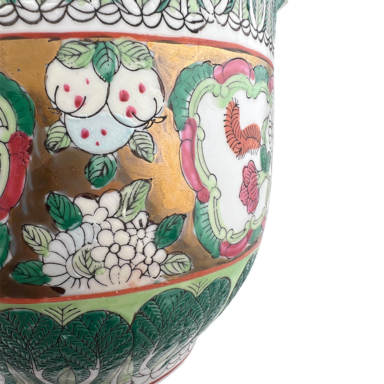 Chinese Famille Verte Bok Choy Planter With Gilt Accents, Qing Style