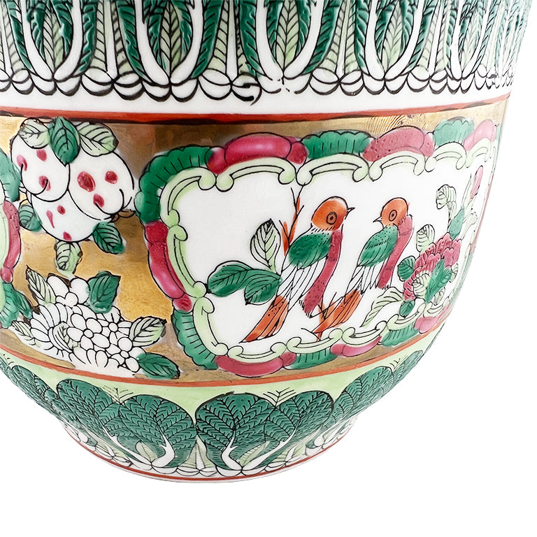 Chinese Famille Verte Bok Choy Planter With Gilt Accents, Qing Style