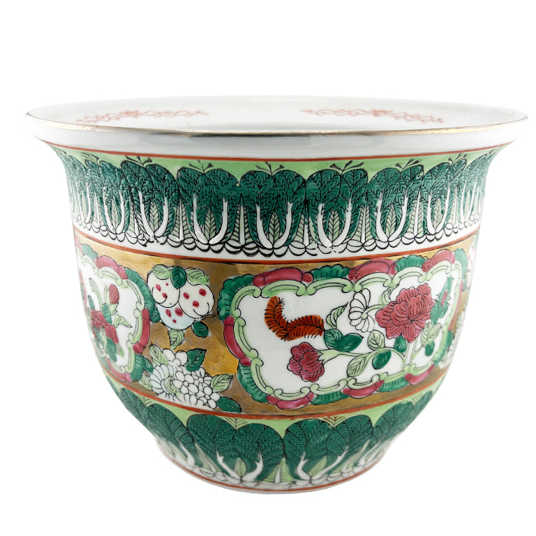 Chinese Famille Verte Bok Choy Planter With Gilt Accents, Qing Style