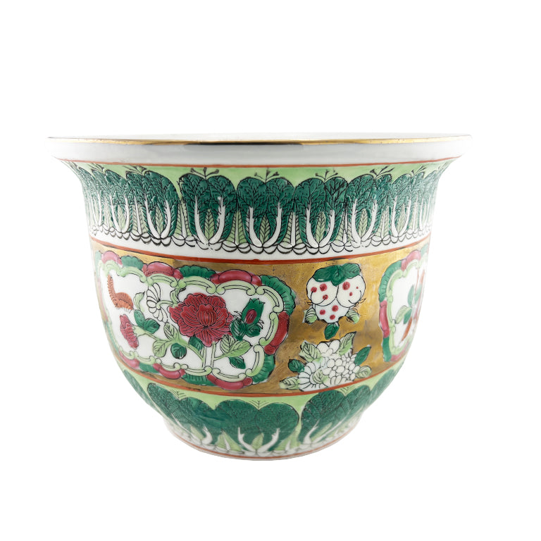 Chinese Famille Verte Bok Choy Planter With Gilt Accents, Qing Style