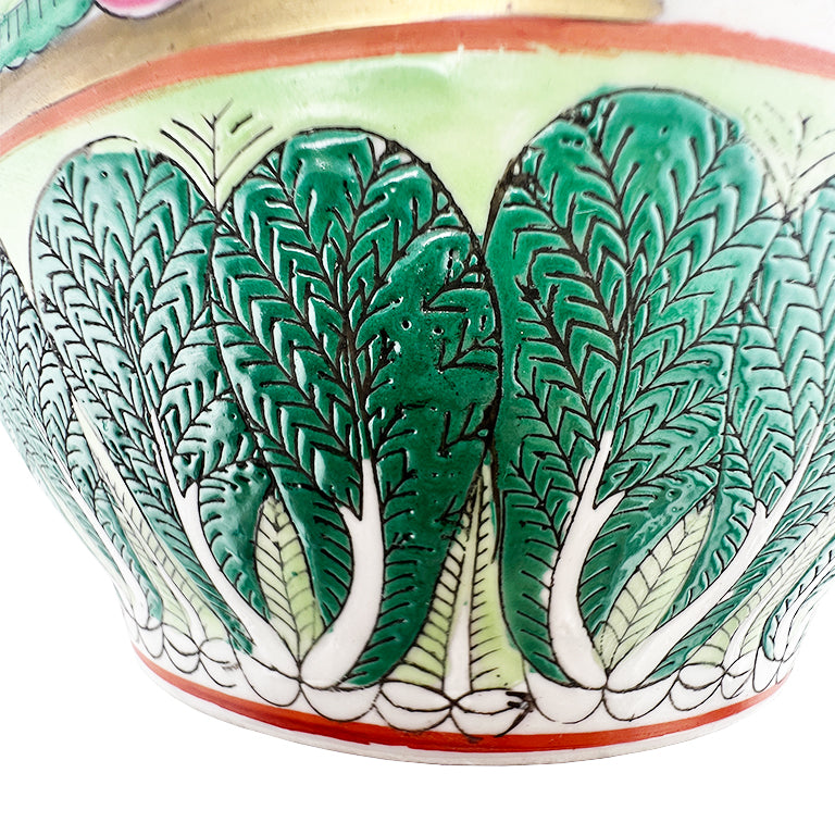 Chinese Famille Verte Bok Choy Planter With Gilt Accents, Qing Style