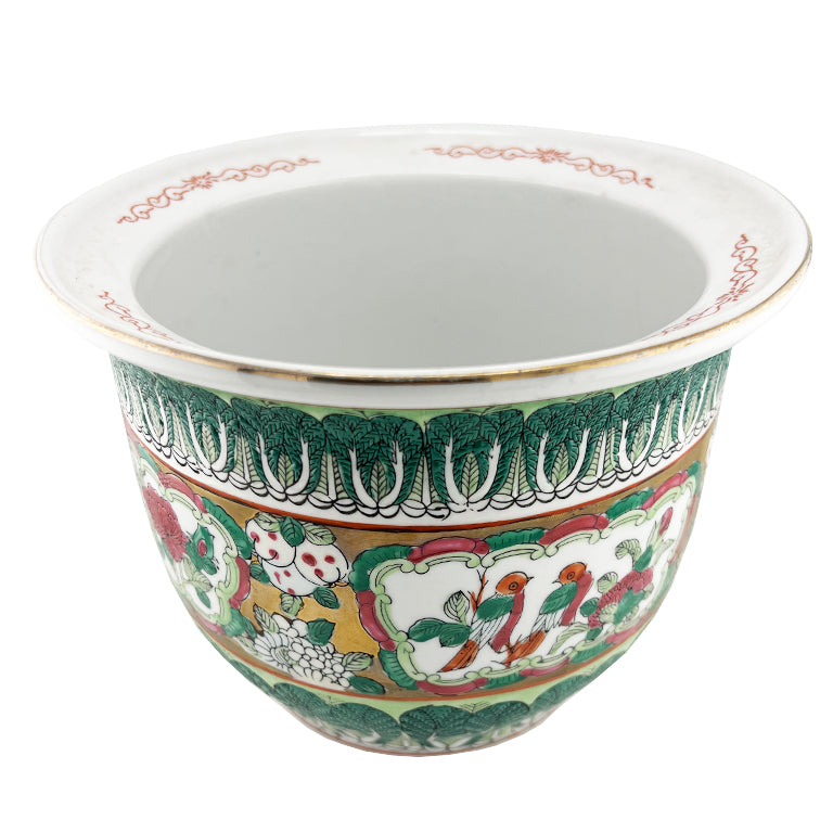 Chinese Famille Verte Bok Choy Planter With Gilt Accents, Qing Style